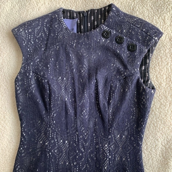 KAY Unger Navy Blue Open Crochet Lace White Under size 2 - Picture 8 of 16